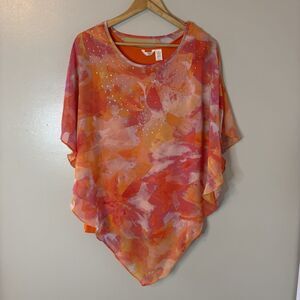 Kaktus Poncho Top Tank Set Pink Orange Sequins Blouse Artsy Sz Large